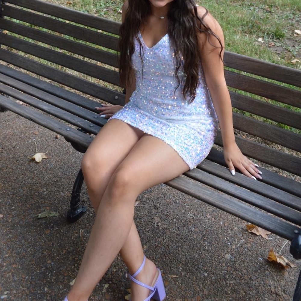 white sequin homecoming dress